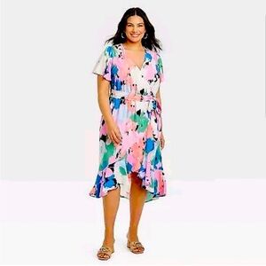 NWT Ava and Viv Abstract floral wrap dress